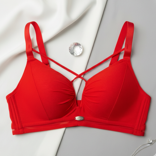 Peachy Blossom Comfort Bra – Soft Floral Lace Detailing