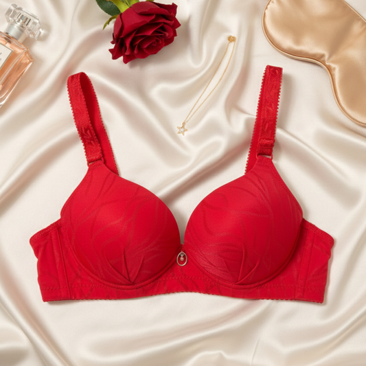 Luxury Red Lace Push-Up Bra – Elegant Floral Embroidery & Padded Support